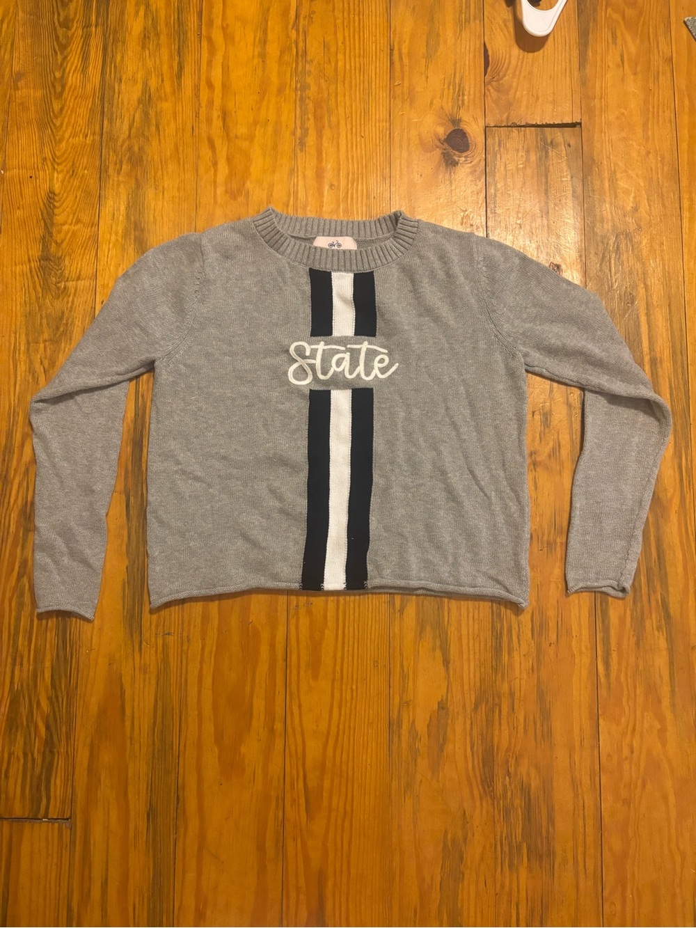 Gray 'State' Knit Sweater with Stripe Detail